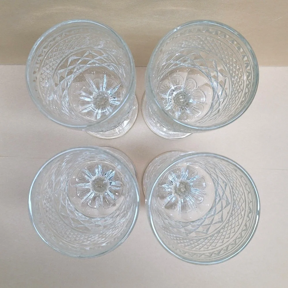 Set of 4 Anchor Hocking Wexford Clear Glass Water‎ Goblets Diamond 6-5/8